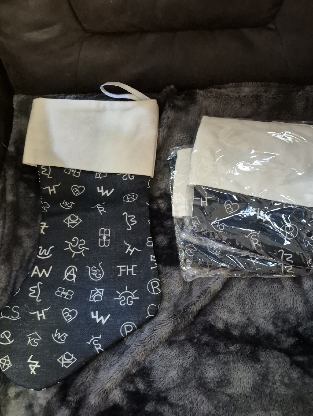 Holiday Monogram Pattern Stocking with Cream Cuff - Set of 3